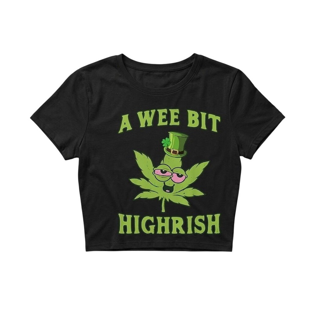 Crop Top Womens Black New A Wee Bit Highrish St Patricks Day Tee